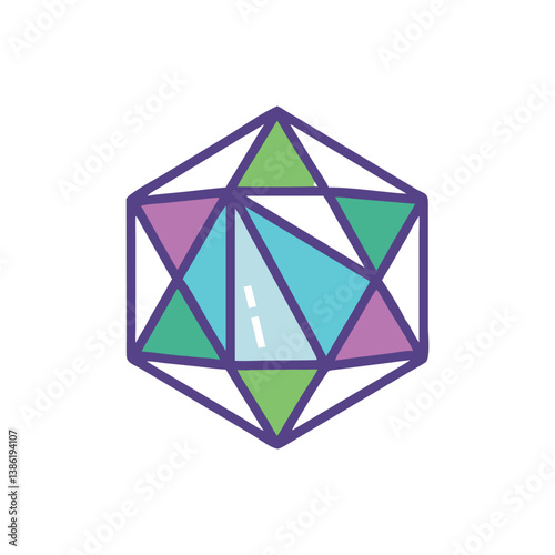 Colorful abstract icosahedron illustration, geometric, vector design element