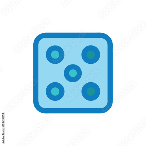 Blue Dice with Five Dots Icon Illustration