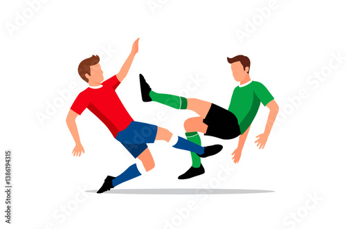 Two male soccer players on a pure white background