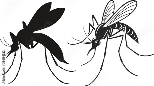 Vector illustration of two black silhouette mosquitoes
