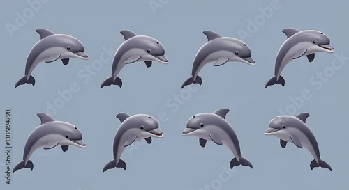 Obraz Playful Dolphins Leaping: Animated Sprite Sheet AI Generated
