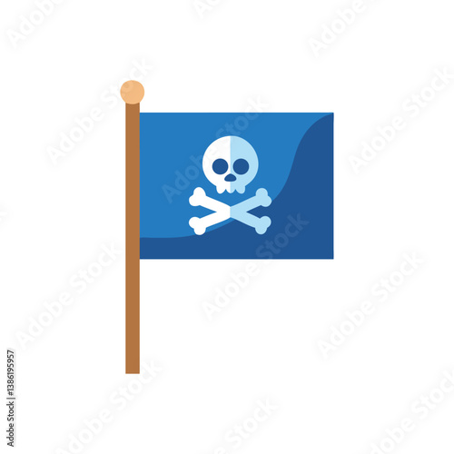Blue pirate flag with skull and crossbones illustration