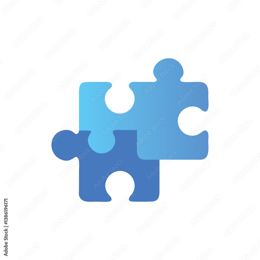 Connected Blue Puzzle Pieces: Solution, Strategy, and Teamwork Concept Connected Blue Puzzle Pieces: Solution, Strategy, and Teamwork Concept