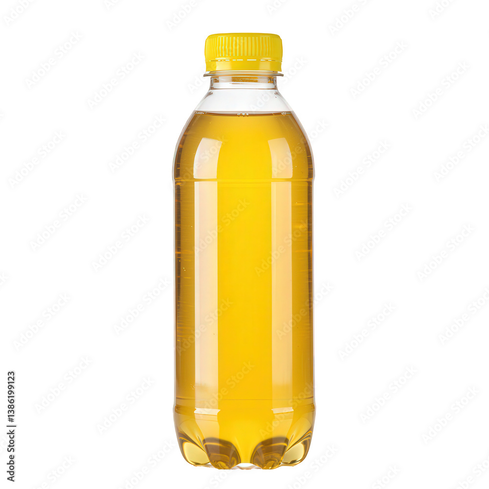Chilled Golden Drink in a Plastic Bottle with Yellow Cap. Chilled Golden Drink in a Plastic Bottle with Yellow Cap.