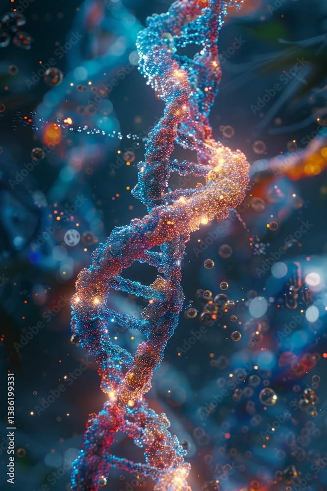 Fototapeta premium Editing DNA with CRISPR-Cas9 technology through a stylized visualization of a double helix strand in a futuristic environment