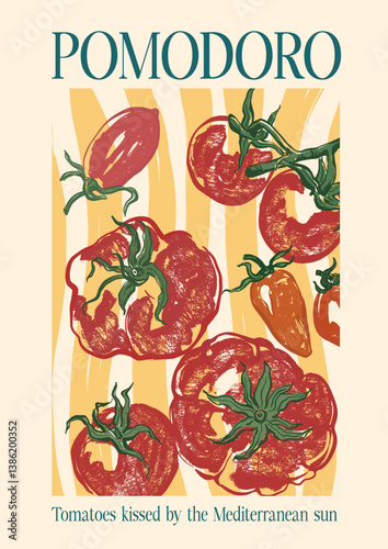Wallpaper Mural Vector poster with Mediterranean tomatoes with short phrase. Hand-drawn card isolated on white and yellow background. Tasty food for design, print, fabric or background. Torontodigital.ca