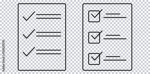 thin line checklist icon on transparent background. 