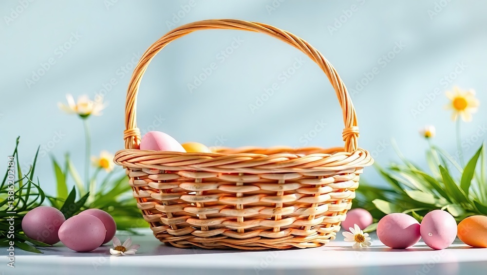 Empty Easter Basket Awaits Spring Treats, Ready for Filling Empty Easter Basket Awaits Spring Treats, Ready for Filling