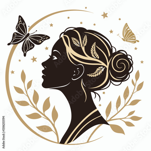 Elegant gold foil silhouette of a beautiful girl. Luxury vector illustration perfect for beauty and fashion designs.