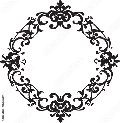 Enchanted Floral Edging Black Vector Emblem Intricate Bloom Boundary Decorative Black Icon 