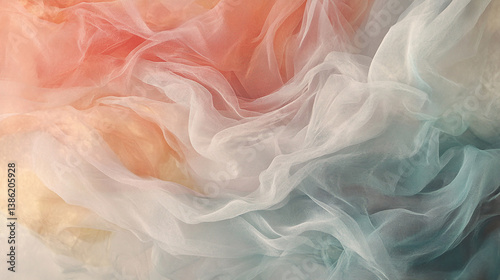 Layered tulle fabric in soft pastel shades overlappi