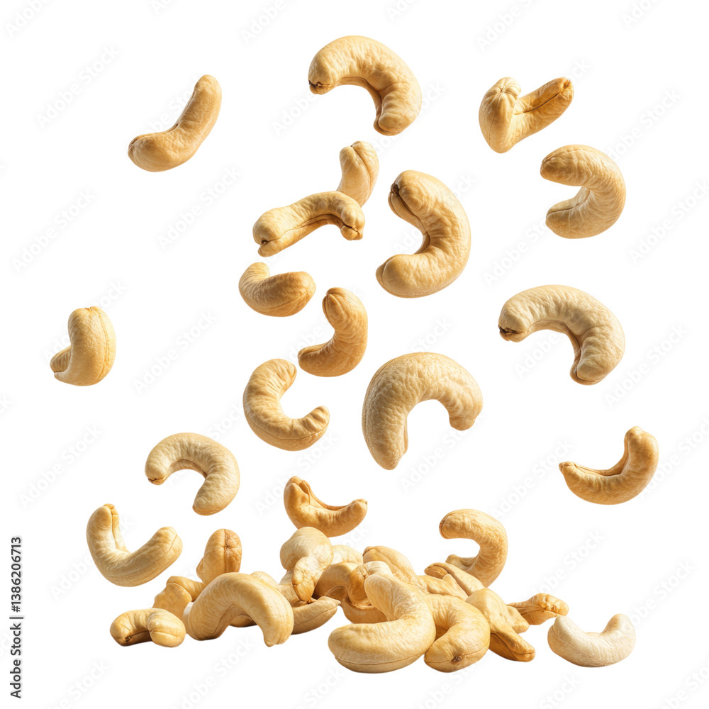 Falling cashew nuts Isolated on transparent Background Falling cashew nuts Isolated on transparent Background