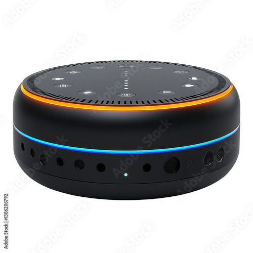 A compact AI voice assistant device for meetings isolated on white background.PNG photo