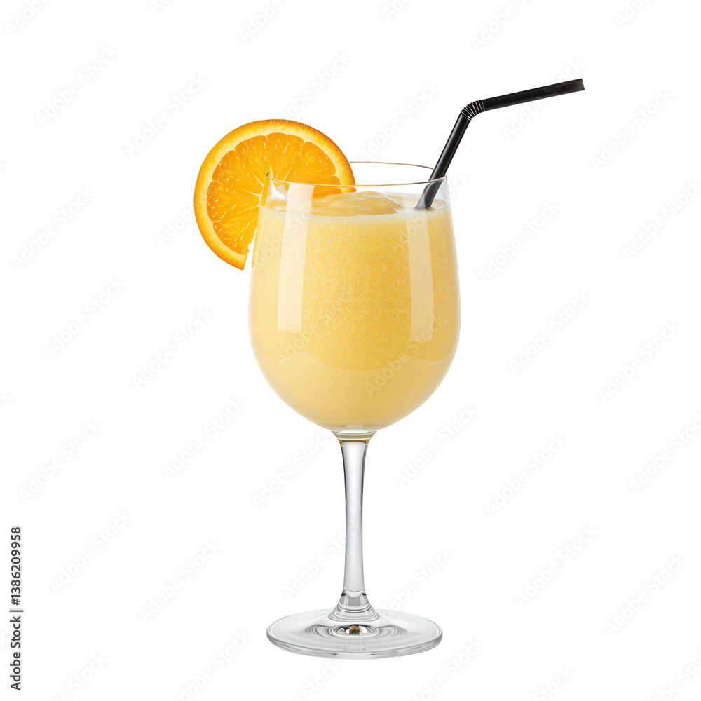 Chilled citrus smoothie with orange slice and straw. Chilled citrus smoothie with orange slice and straw.