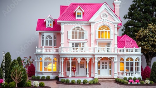 Pink Dreamhouse Exterior with Empty Space for Text