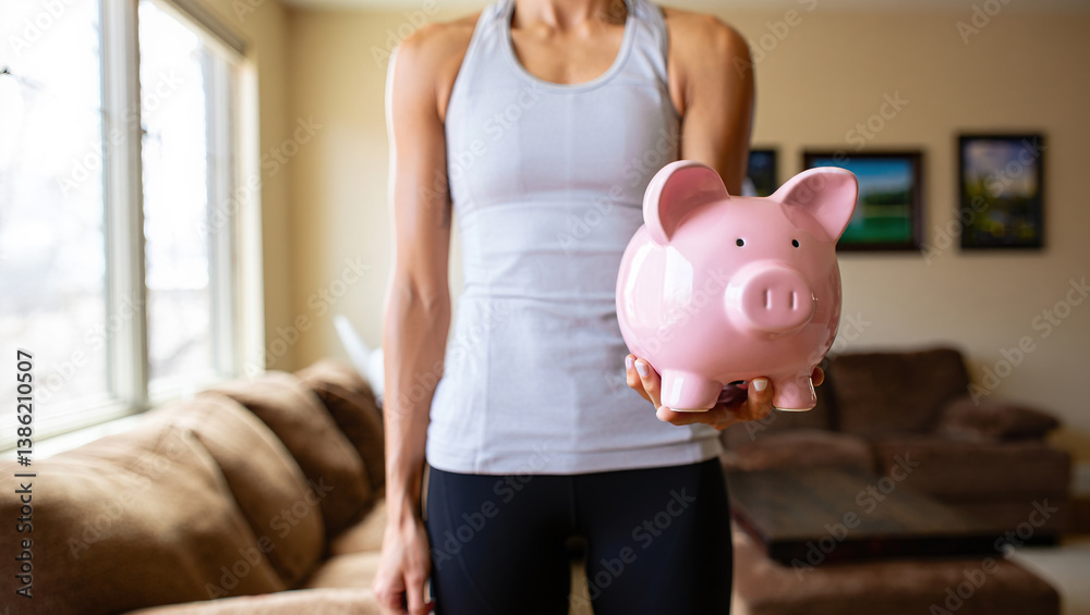 mom and daughter put money in a piggy bank at home to accumulate personal deposits