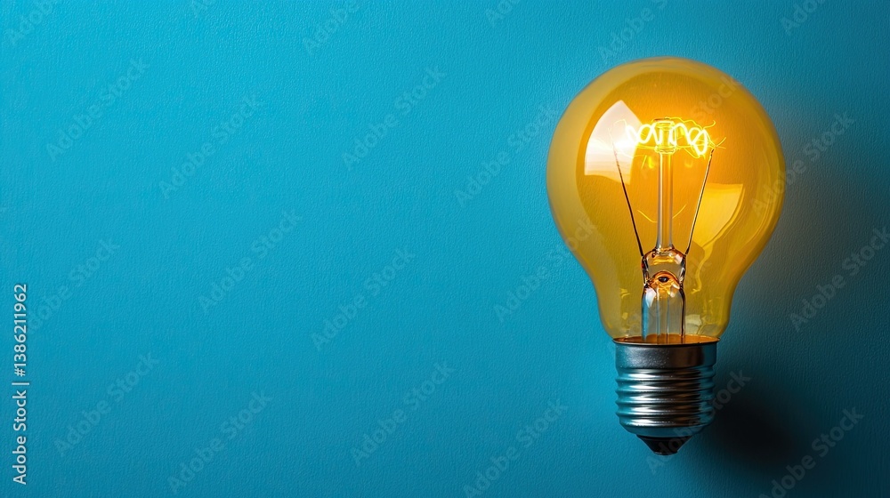 A bright yellow lightbulb radiates on a blue backdrop, symbolizing ideas and innovation. A bright yellow lightbulb radiates on a blue backdrop, symbolizing ideas and innovation.
