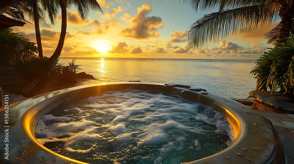 A luxurious spa experience overlooking a beautiful ocean sunset