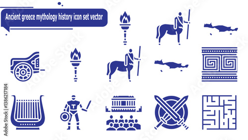Ancient greece mythology history icon set vector
