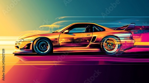 Obraz na płótnie An abstract and colorful artistic image of a fast moving vehicle w salonie
