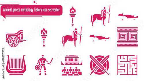 Ancient greece mythology history icon set vector