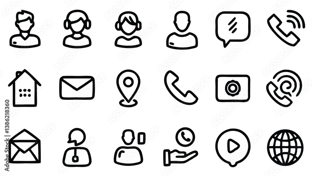 Fototapeta premium Vector collection set off vector collection Contact doodle hand drawn icon
