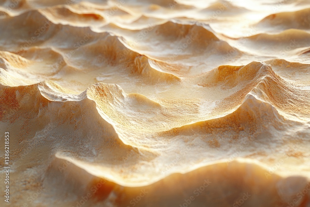 Abstract, close-up shot showcasing layered, sandy formations with soft lighting emphasizing the texture and depth of the undulating surface. Abstract, close-up shot showcasing layered, sandy formations with soft lighting emphasizing the texture and depth of the undulating surface.