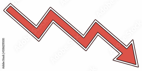 vector illutration of a red arrow pointing downwards representing stock market crash