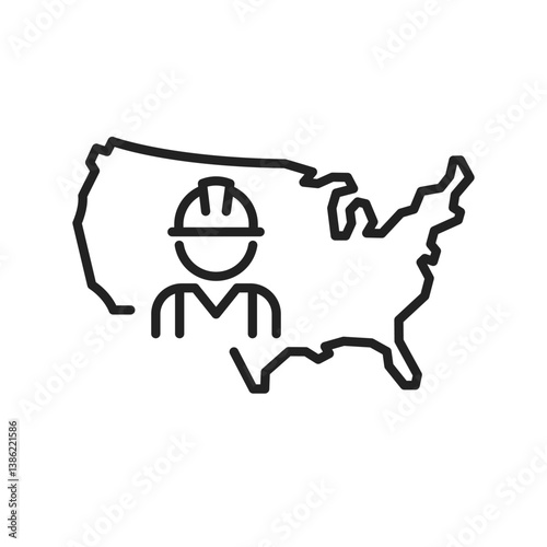 workforce occupation in the USA clip art icon symbol, american worker, employment and labor, business finance and industry, isolated line vector illustration