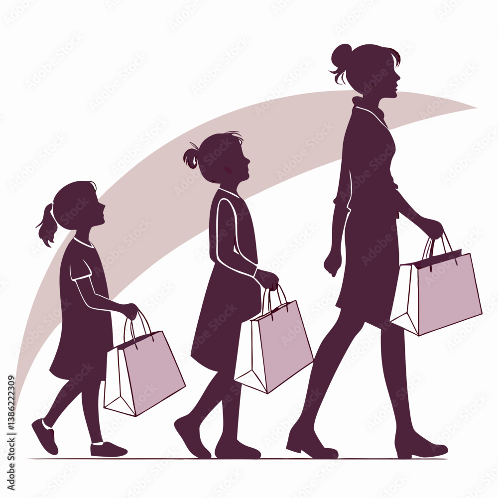 Silhouettes of girls with shopping bags, perfect for fashion and retail themes Silhouettes of girls with shopping bags, perfect for fashion and retail themes