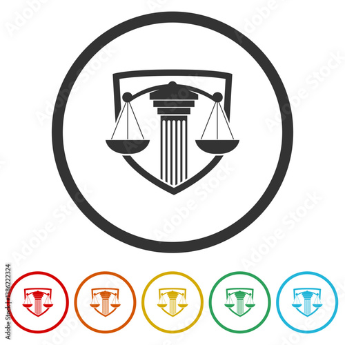 Law protection icon. Set icons in color circle buttons