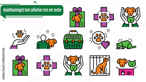 Anesthesiologist tool collection icon set vector
