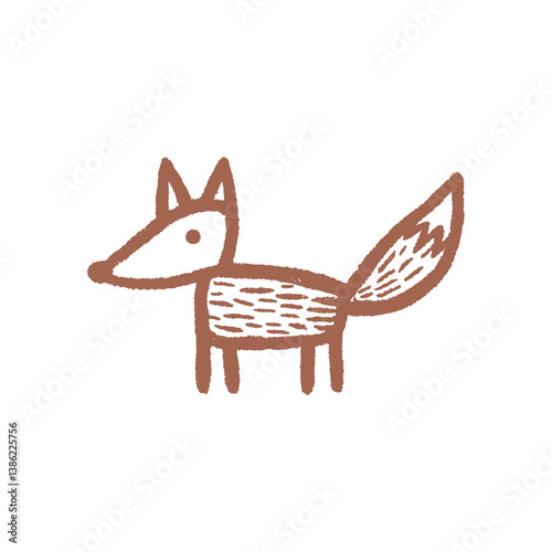 Funny fox icon in naive childish style, orange lines on white
