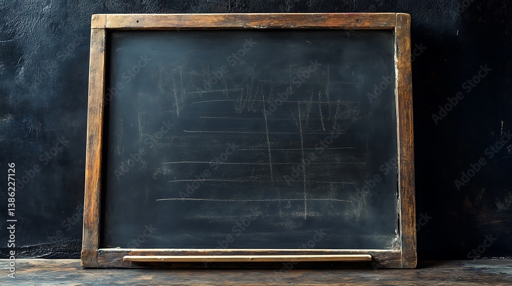 A vintage wooden framed chalkboard with chalk markings on it