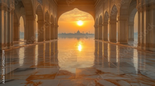 Sunrise Serenity: Golden Reflections in a Majestic Palace