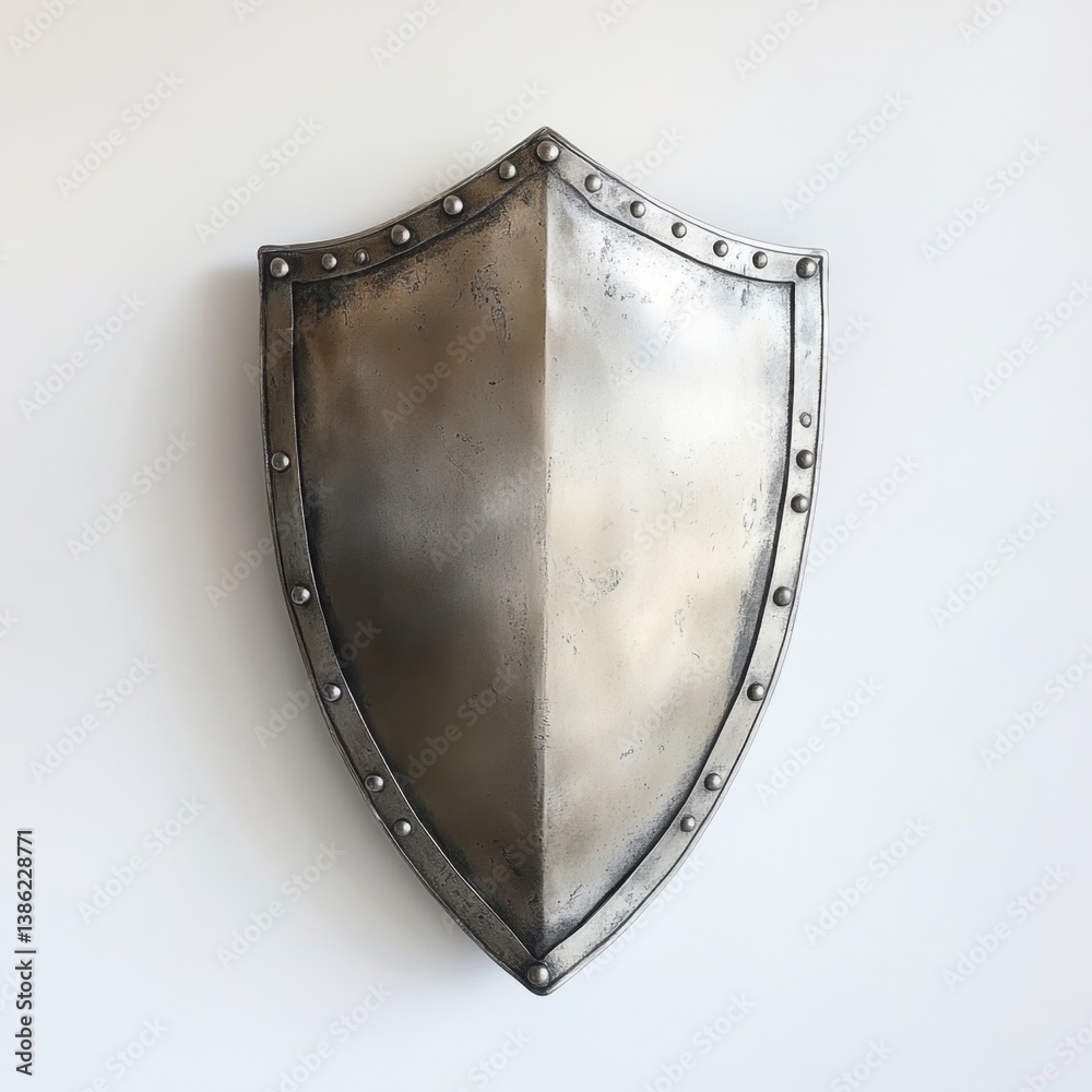 Isolated Medieval Shield with Rivets on White Background for Protection Isolated Medieval Shield with Rivets on White Background for Protection