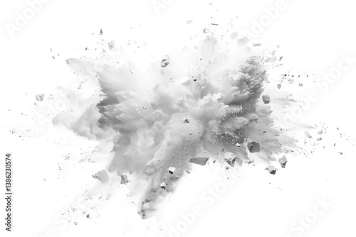 High-Impact White Chalk Piece with Flying Explosion and Fragmentation Effect Isolated on Transparent Background