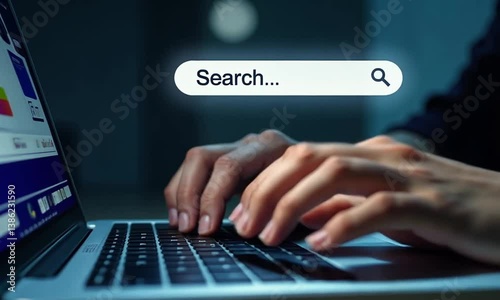 Wallpaper Mural SEO search engine optimization concept, marketing ranking traffic website, internet technology for business company. Businessman using laptop with search bar on virtual screen Torontodigital.ca