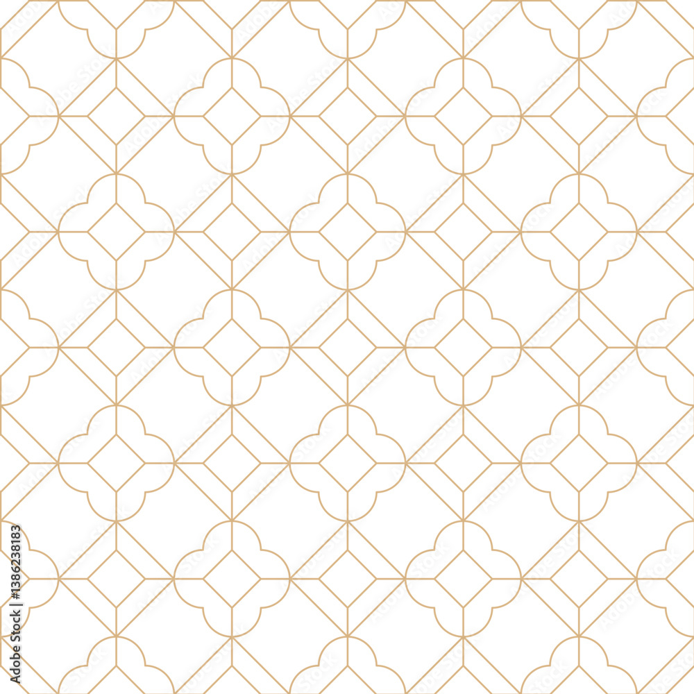 Fototapeta premium Gold and white thin line seamless diamond pattern. Geometric linear flower gem pattern. Luxury art deco background.