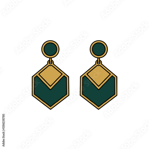Stylish Green and Gold Geometric Earrings Illustration  