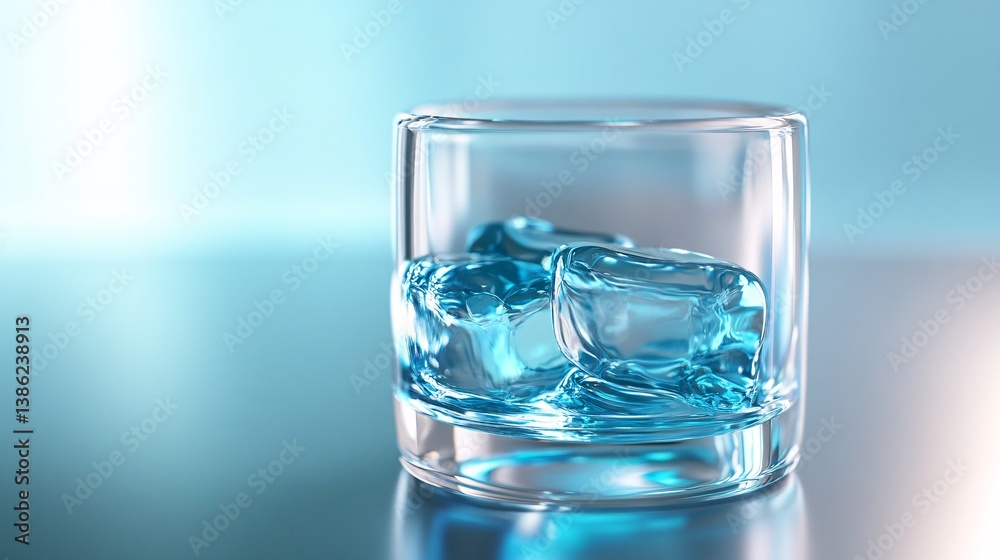 Glass of water with ice cubes on blue background Glass of water with ice cubes on blue background