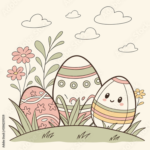 Three adorable fauna Easter eggs at the fertilized stage, capturing the essence of new life and springtime.