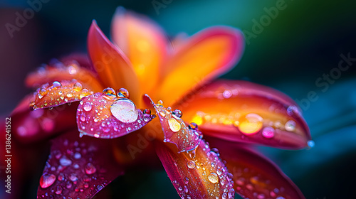 A mesmerizing close-up of a vibrant tropical flower with morning dew.A mesmerizing close-up of a vibrant tropical flower with morning dew.