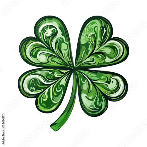 Green Four Leaf Clover With Swirls