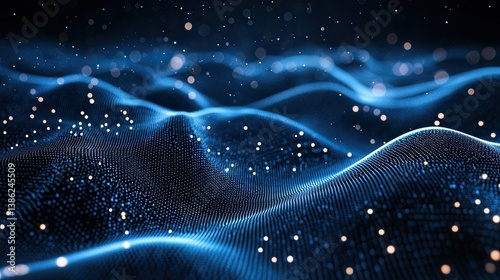 Obraz na płótnie A 3D abstract dark blue background with a dot pattern and dimensional flow, symbolizing technology, data networks, and futuristic innovation for digital and tech-themed visuals. w salonie