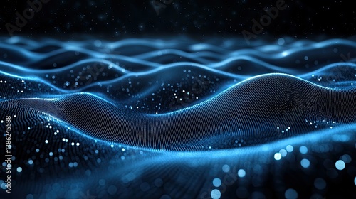 Obraz na płótnie A 3D abstract dark blue background with a dot pattern and dimensional flow, symbolizing technology, data networks, and futuristic innovation for digital and tech-themed visuals. w salonie