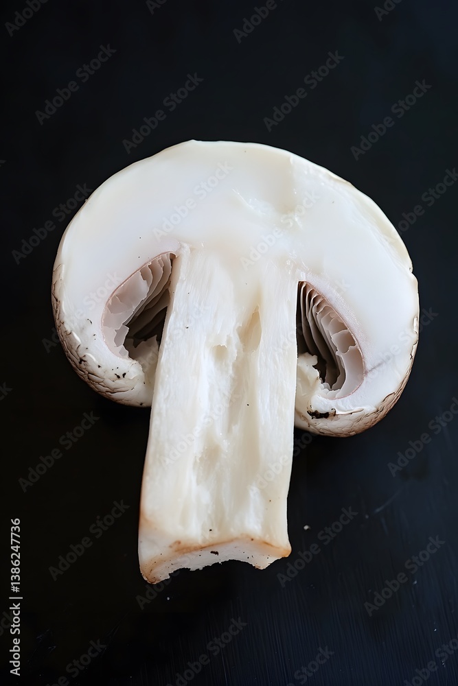 Fototapeta premium Closeup of a Sliced White Mushroom on Black Background