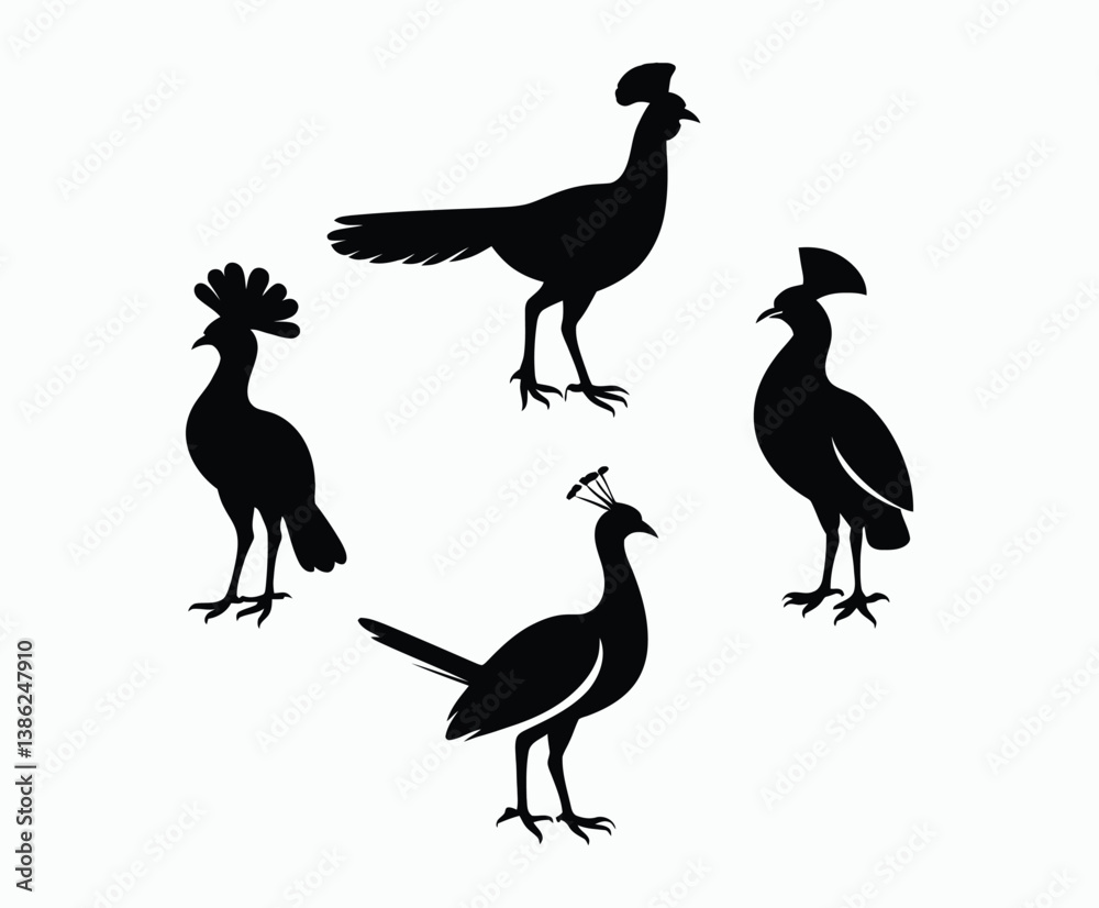 Fototapeta premium Junglefowl Silhouette Isolated Template Illustration
