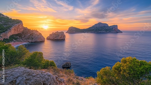 Sunset over the mediterranean sea in majorca spain travel destination scenic landscape summer vacation