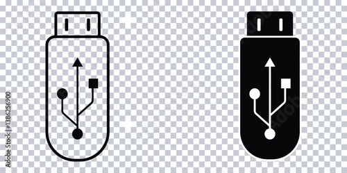 USB Flash Drive Vector Icon - Data Storage Symbol for Tech, Apps & UI Design - Modern Flash Disk Clipart